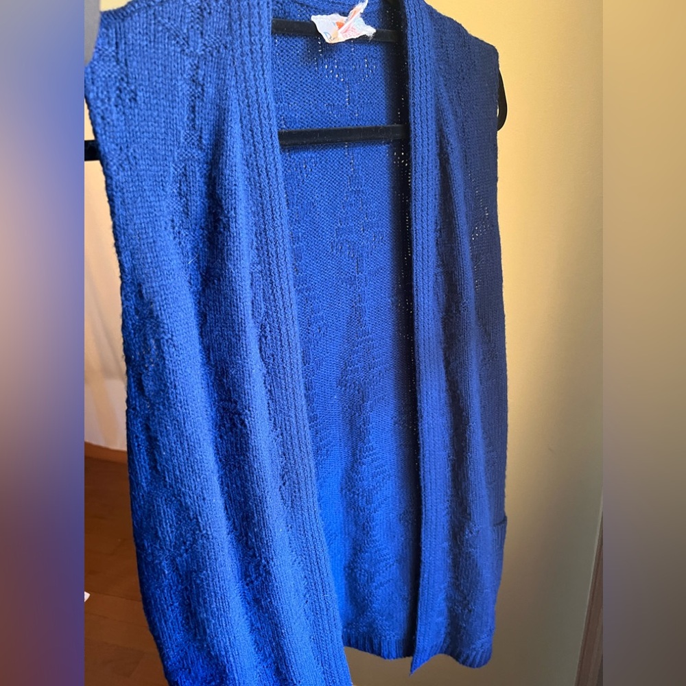 Vintage Royal Blue Wool Blend Sweater vest Open Cardigan size XL  Warm Layering